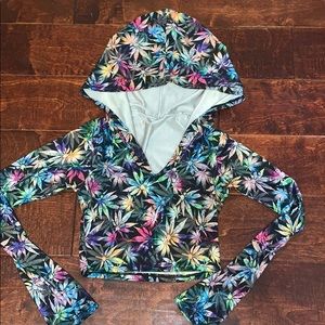 Trippy Rainbow Weed Leaf Hooded Rave Crop Top